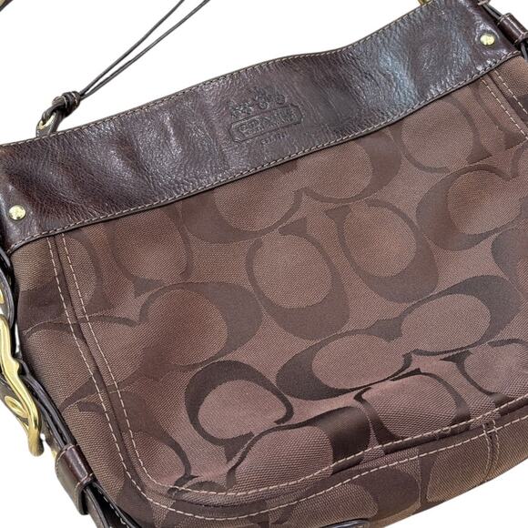 Y2k Coach 12674 Zoe Signature Logo Brown Jaquard Hobo Bag - Picture 4 of 9